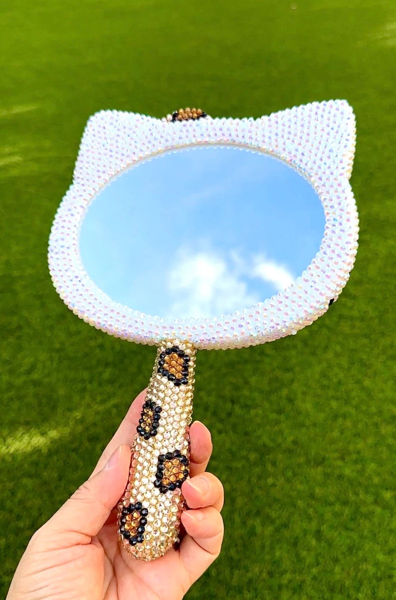 Fully Blinged out Rhinestones Cheetah Style Handmade Mirror