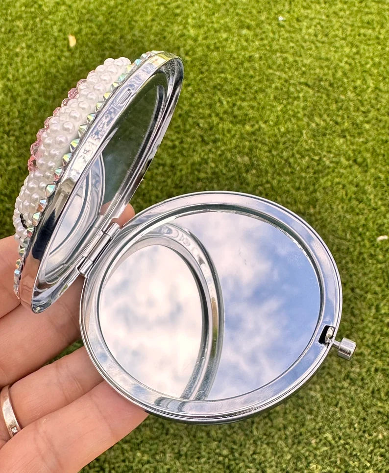 Fully Blinged out Rhinestones Kitty Makeup Compact Handmade Mirror