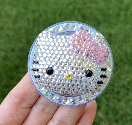 Crystal Pink Bow Kitty Bling Bling Magnet Rhinestone Phone Grip g10