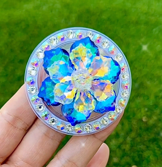 Crystal Blue FlowerBling Bling Magnet Rhinestone Phone Grip g20