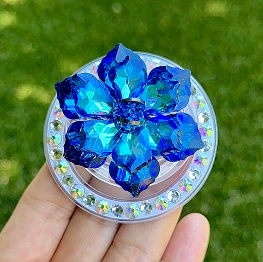 Crystal Dark Blue FlowerBling Bling Magnet Rhinestone Phone Grip g19