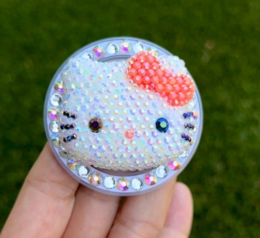 Crystal Orang Bow Kitty Bling Bling Magnet Rhinestone Phone Grip g14