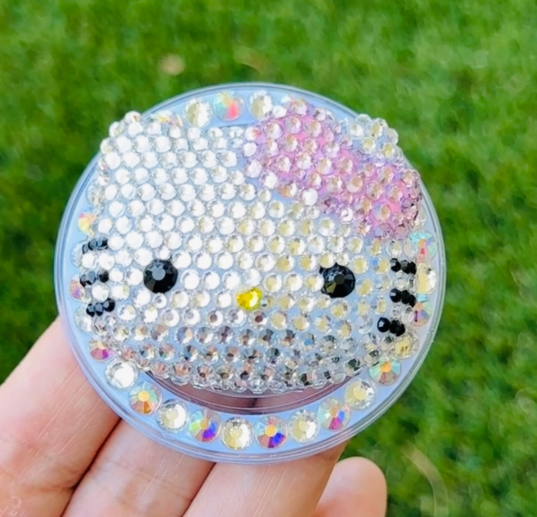 Crystal Pink Bow Kitty Bling Bling Magnet Rhinestone Phone Grip g10